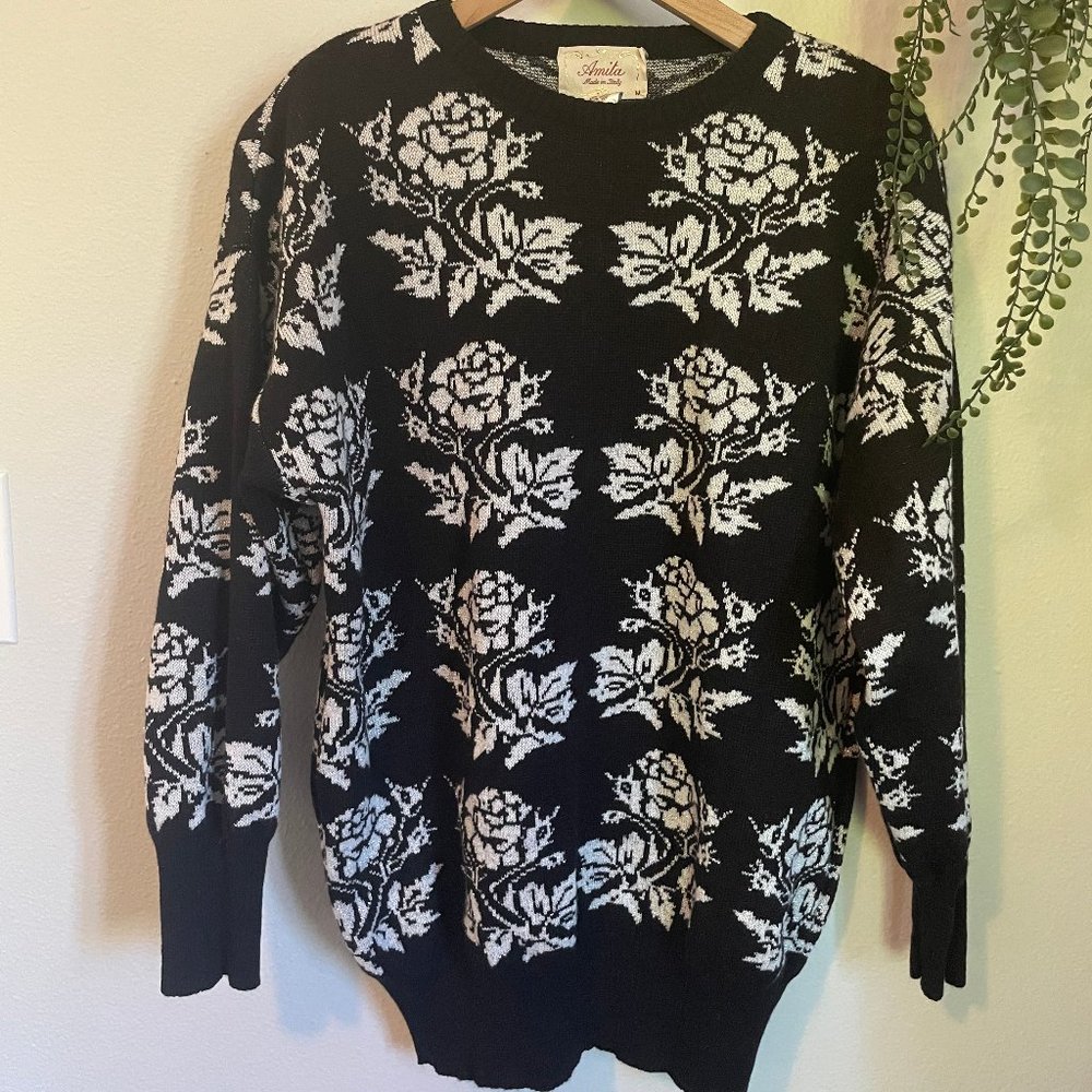 80s Chunky Black and White Metallic Sweater